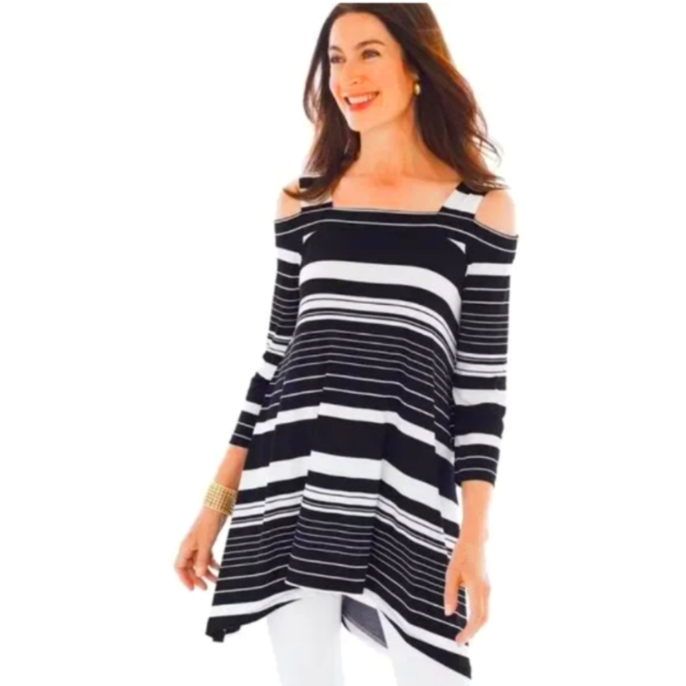Chico's Black and White Striped Tunic Size 2 Large